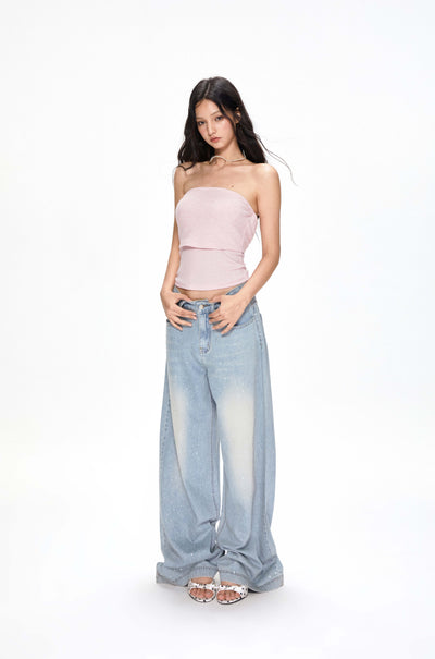 Rhinestone Low Waist Jeans APE0390