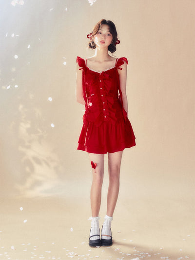 Red Bow Suspender Dress SUN0057