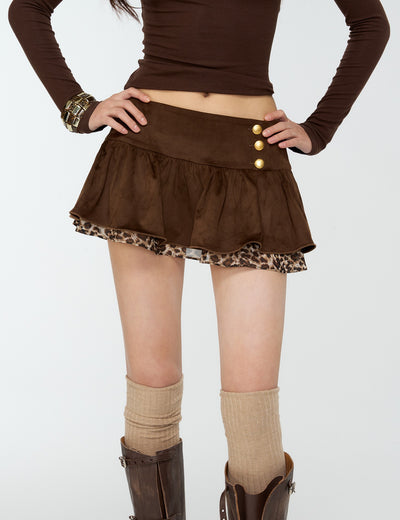 Suede Pleated Leopard Print Midi Skirt 4MU0168