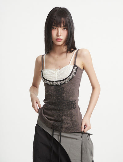 Fake Two-Piece Lace Cross Camisole UNC0250