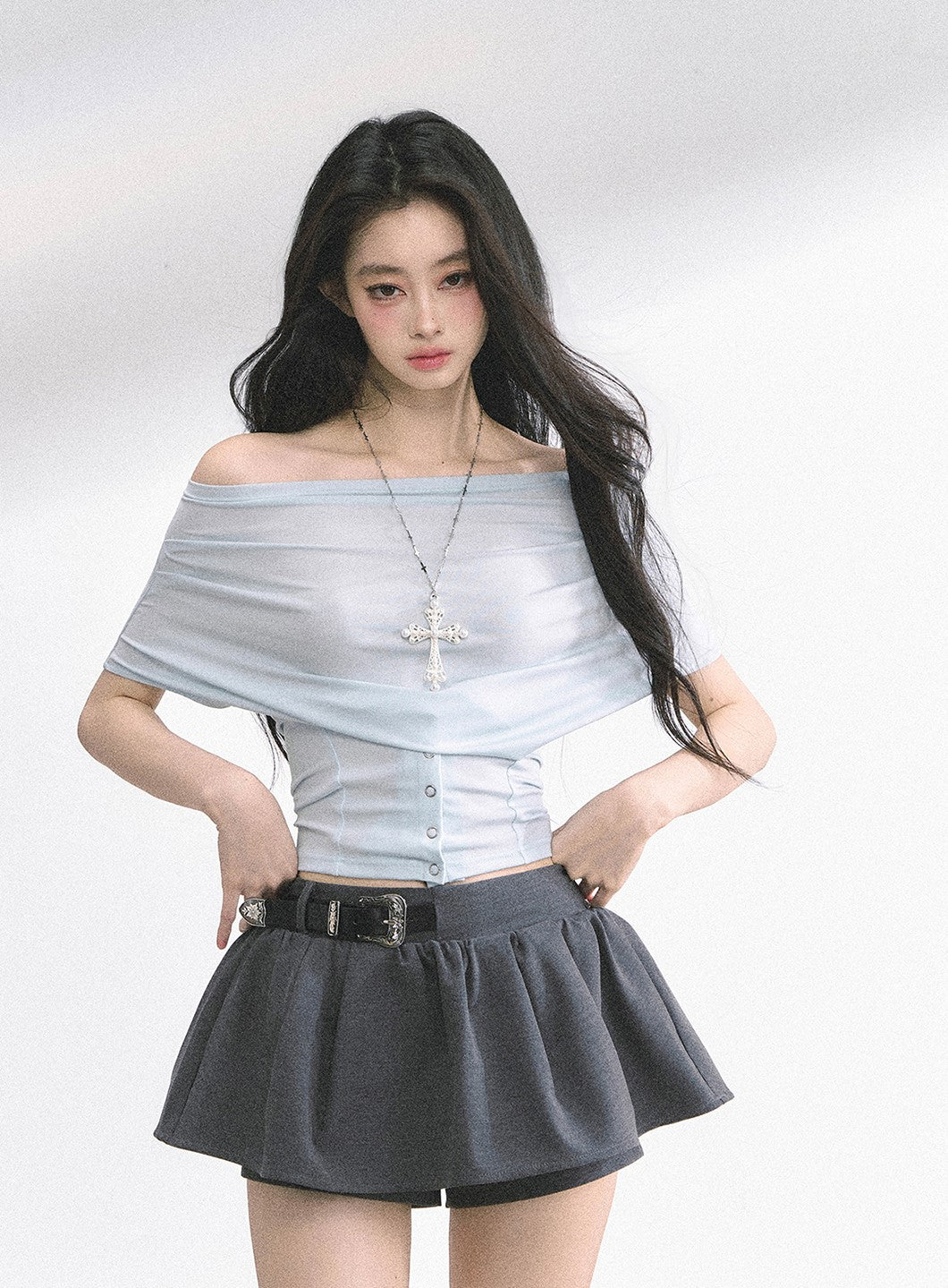 One Shoulder Waist Slim Short Top DIA0497