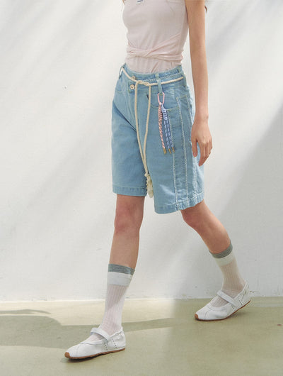 Lace Dotted Denim Shorts SUN0151