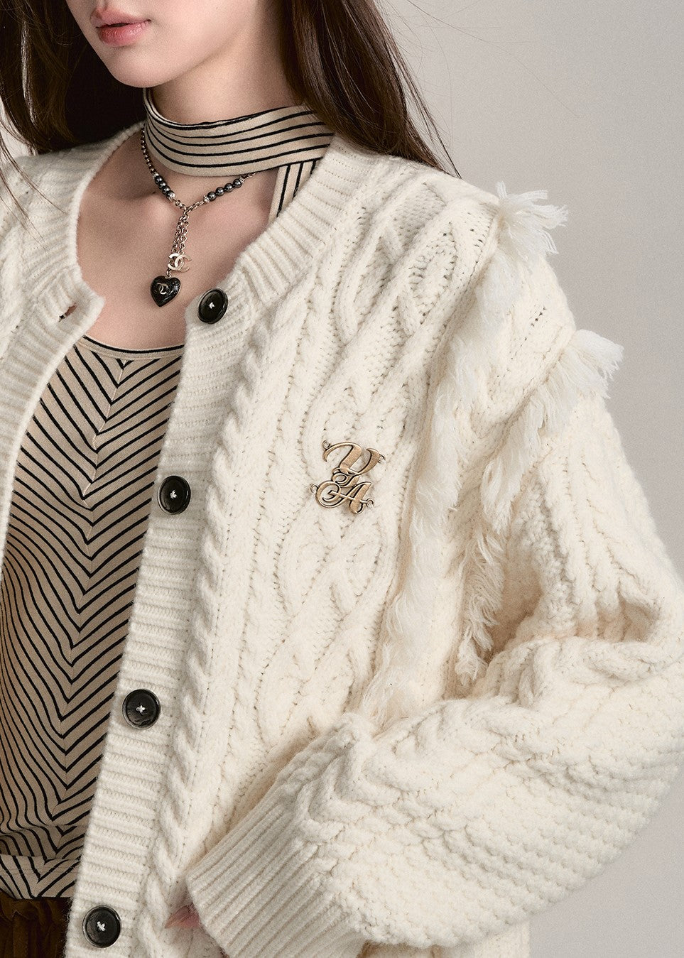 Hemp Pattern Raw Edge Knitted Sweater Cardigan VIA0187