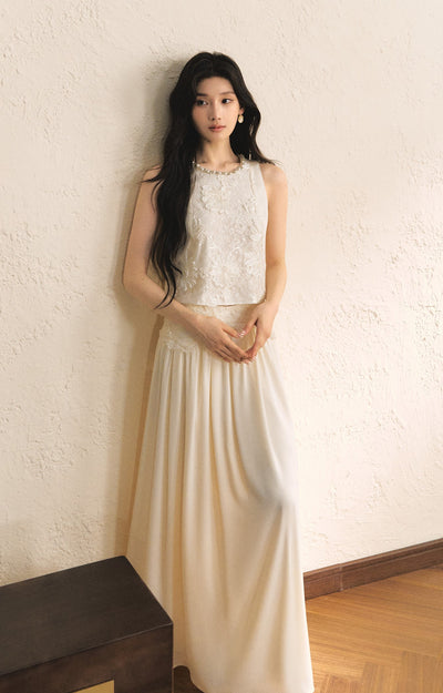 White Sleeveless Lace Top/Skirt OSH0179