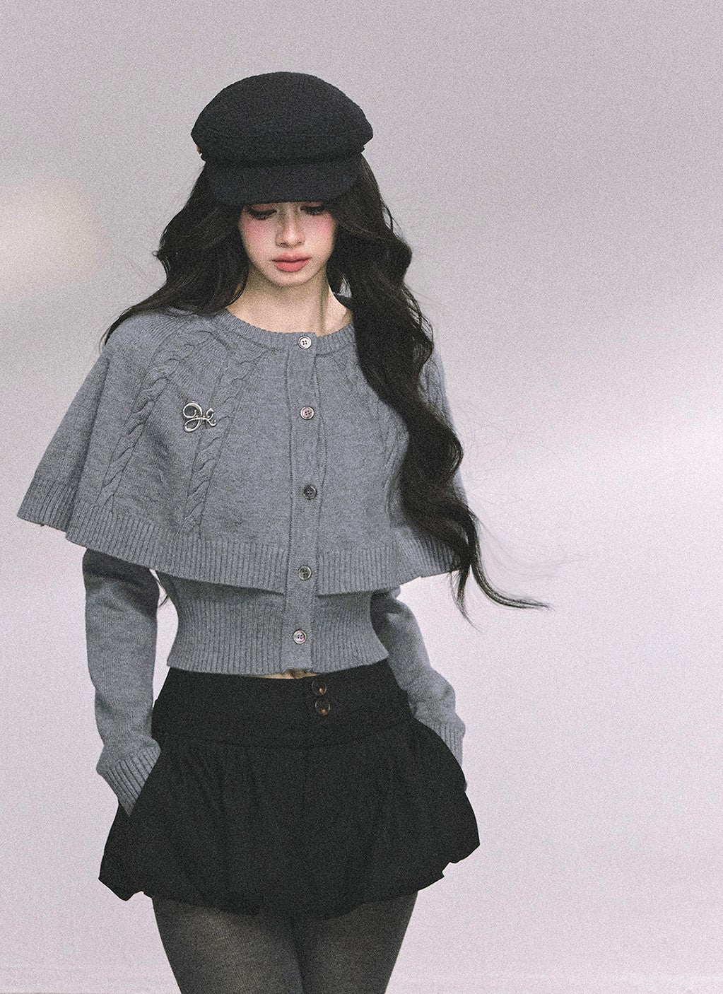 Long-sleeved Cable Cloak Sweater DIA0645