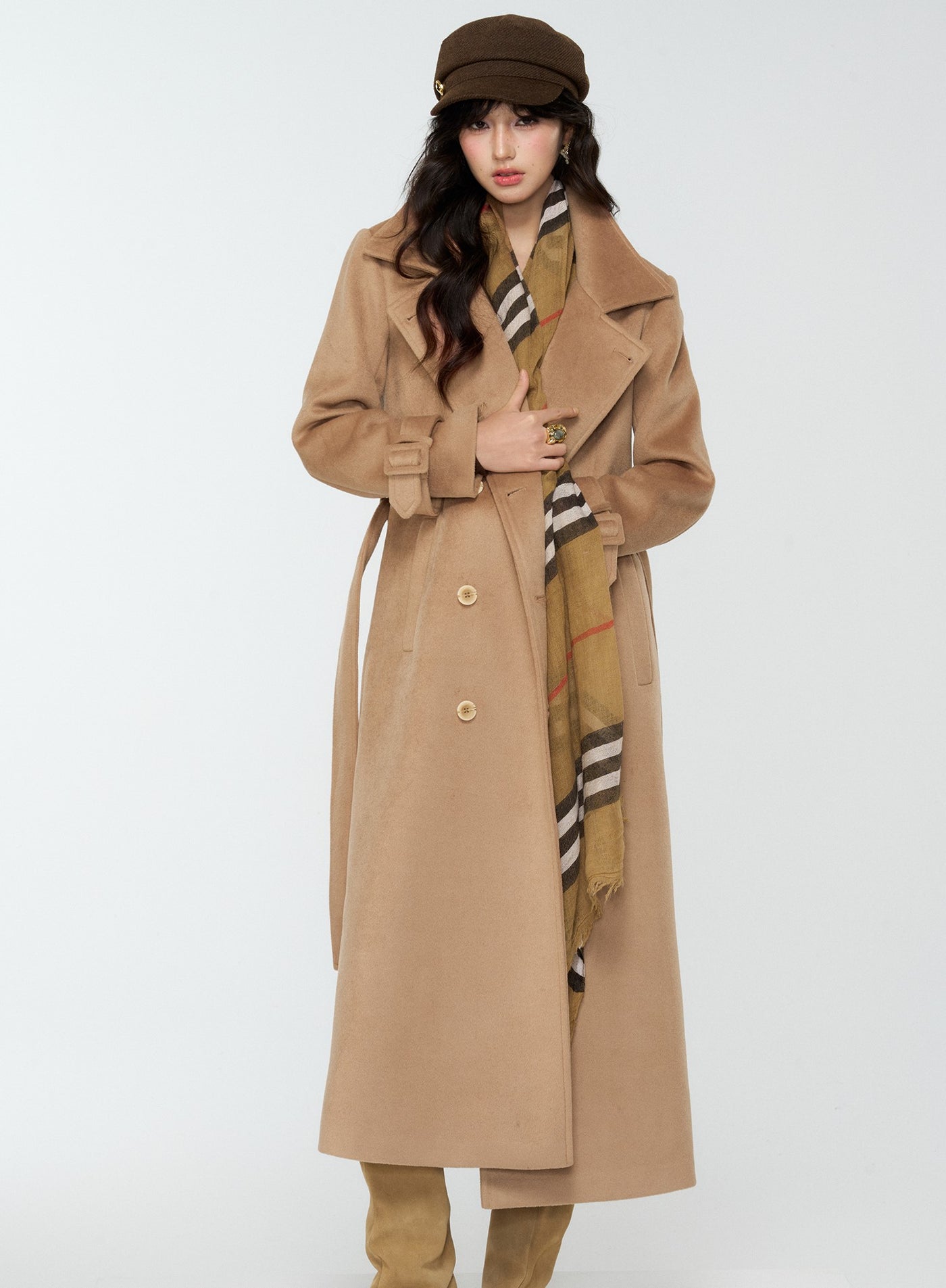 British Style Brown Long Cape Wool Coat 4MU0170