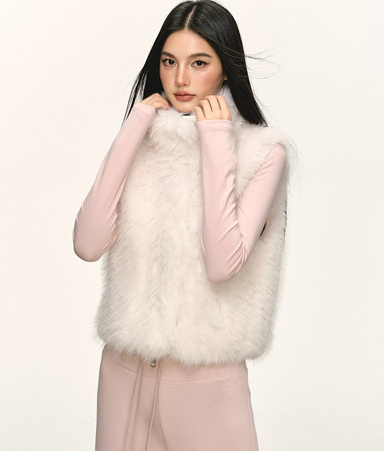 Faux Fur Short Turtleneck Vest Jacket ANA0075