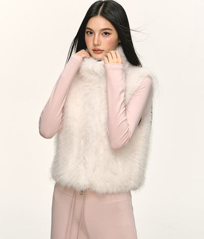 Faux Fur Short Turtleneck Vest Jacket ANA0075