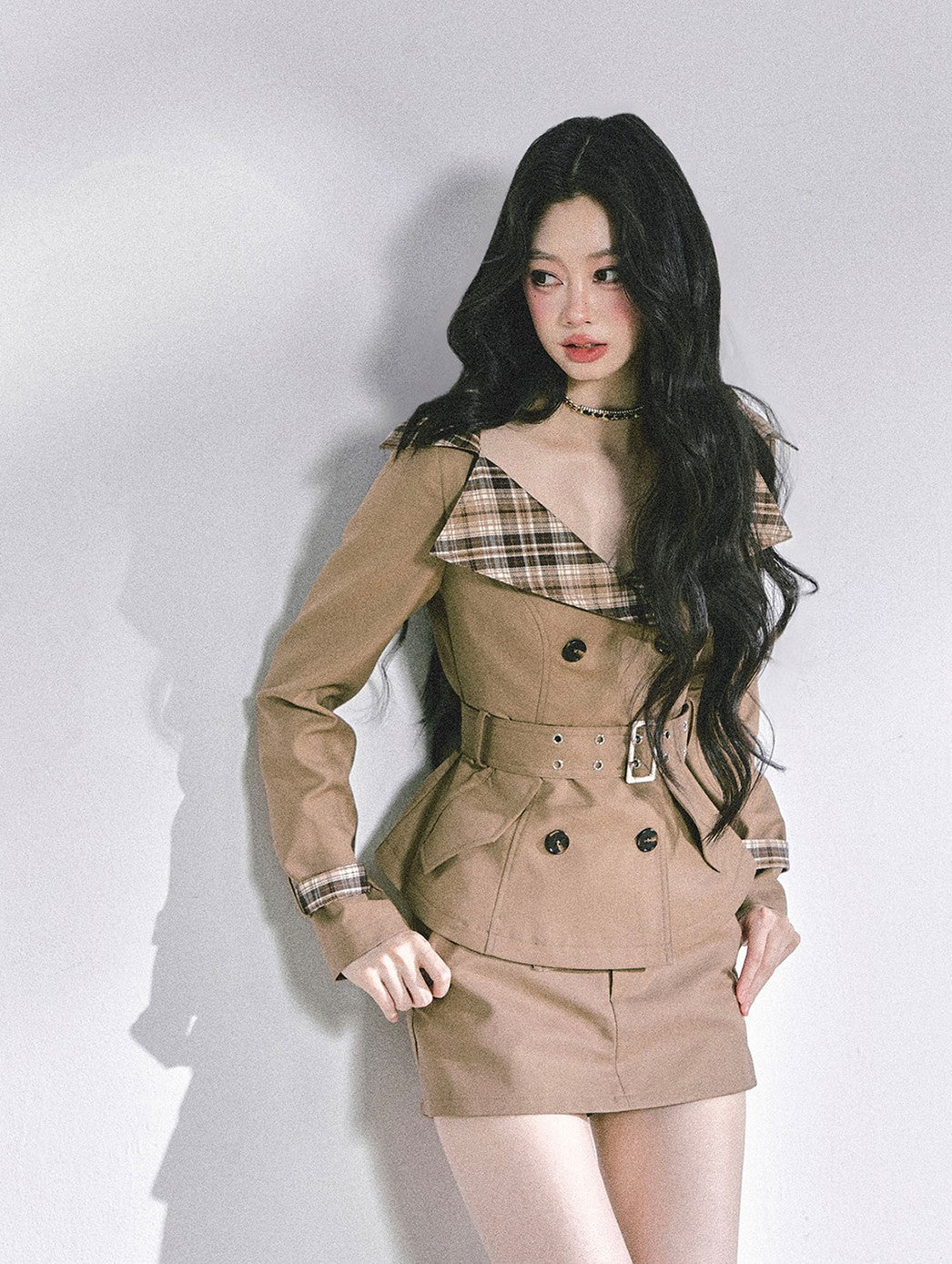 Hepburn Style Plaid Collar Jacket/Skirt DIA0594