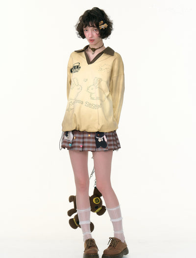 Gradient Rabbit Prints V-neck Sweatshirt ZIZ0305