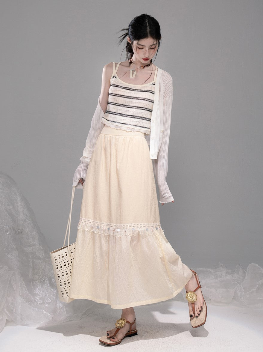 Cream Lapel Short Sleeve Top/Skirt COT0324