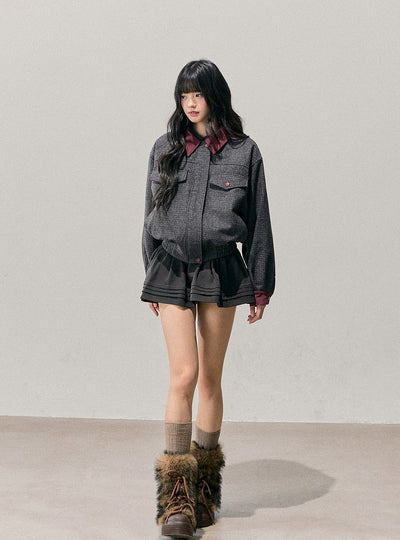 Block Color Quilted Jacket/Short Skirt DIA0745