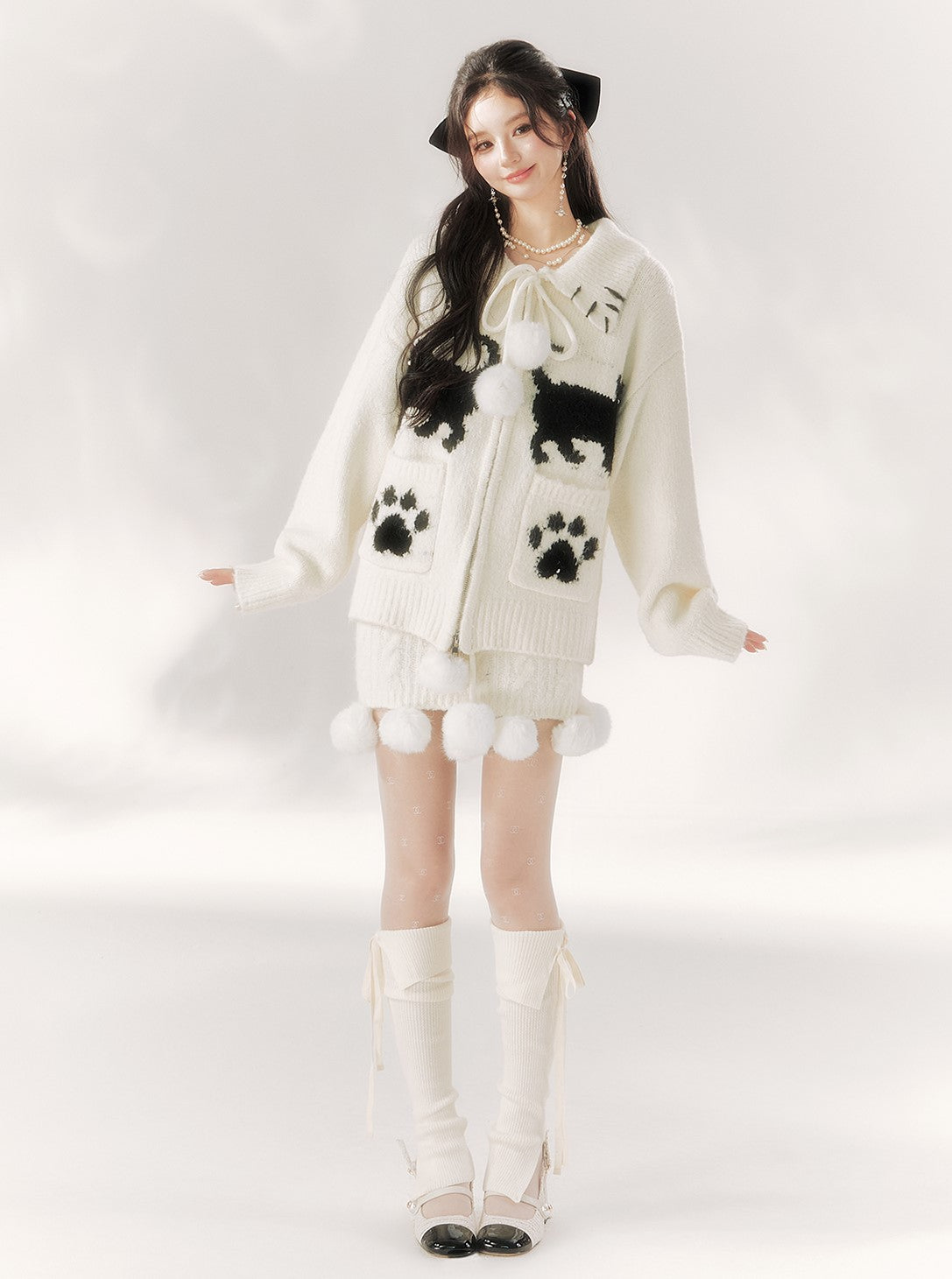 Cat Designe Ball Decorated Sweater Cardigan/Skirt BBB0100