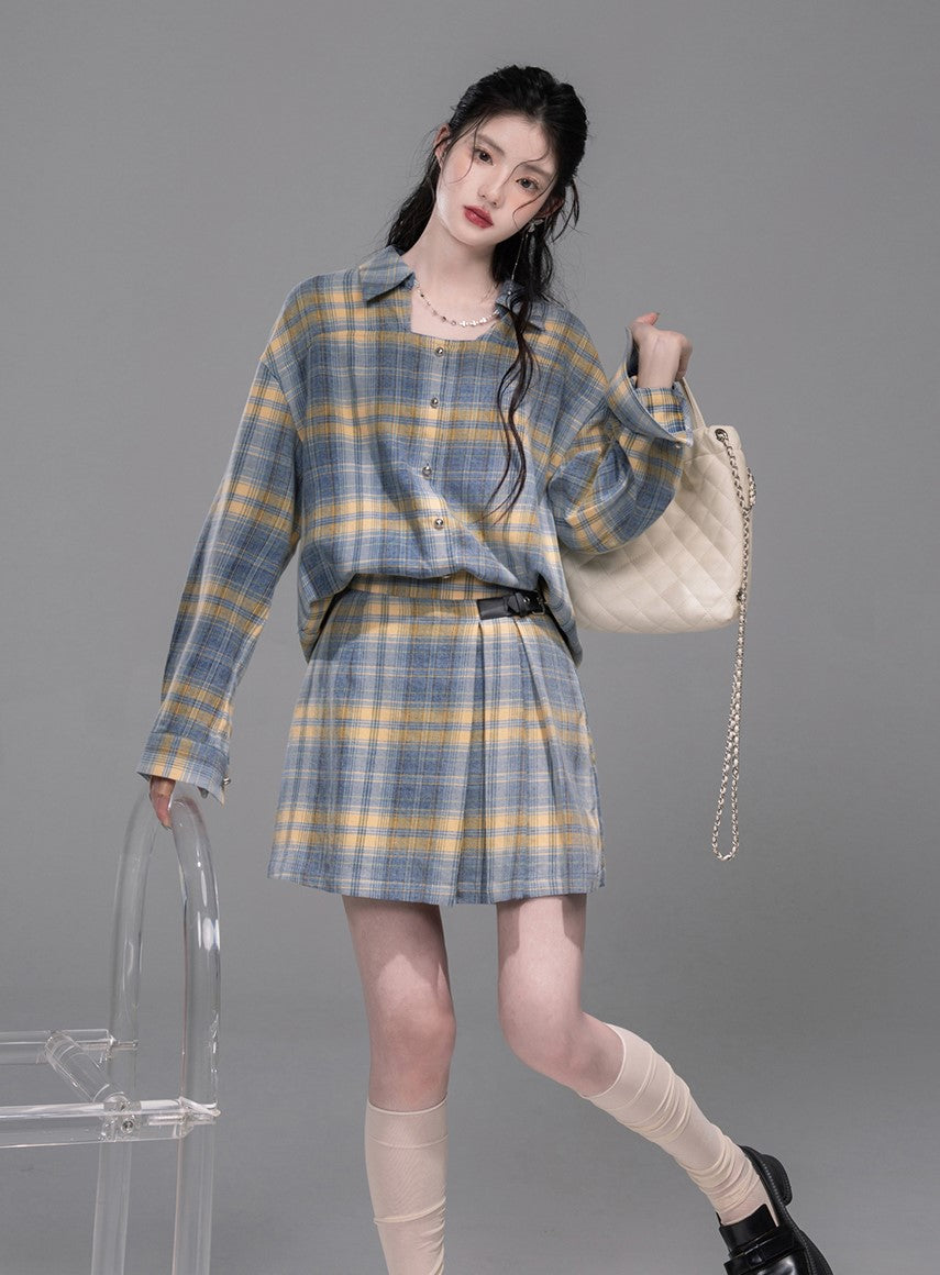 Blue and Yellow Plaid Shirt/Skirt COT0335