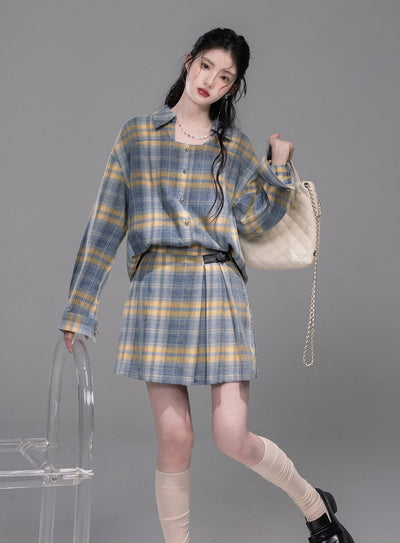 Blue and Yellow Plaid Shirt/Skirt COT0335