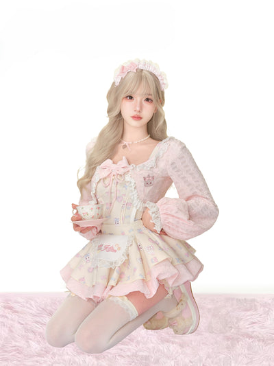 Pudding Kitten Print Camisole/Cardigan/Skirt SER0160