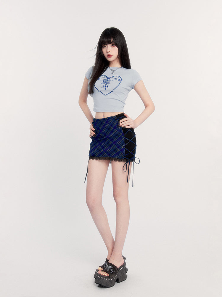 High Waist Plaid Lace Rock Punk Short Skirt VOC0227