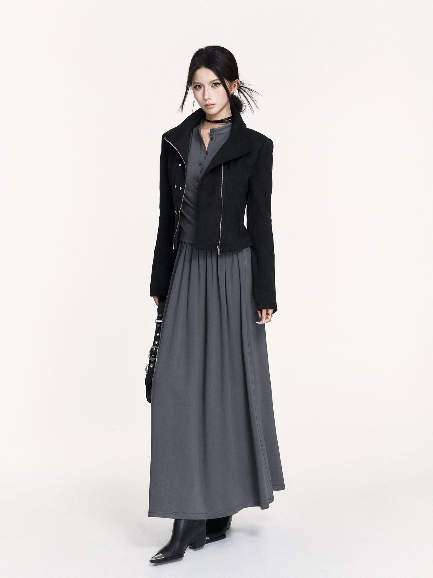 Stand Collar Stretch Long Dress VOC0442