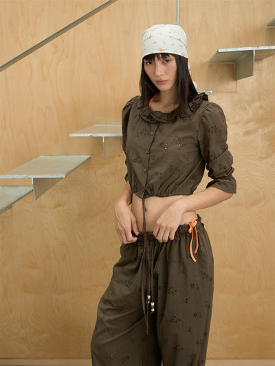 Cotton Embroidered Hollow Short Shirt CUR0240