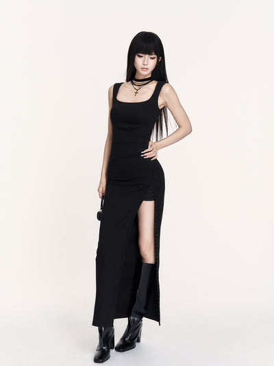 Hepburn Style Slit Long Dress VOC0433