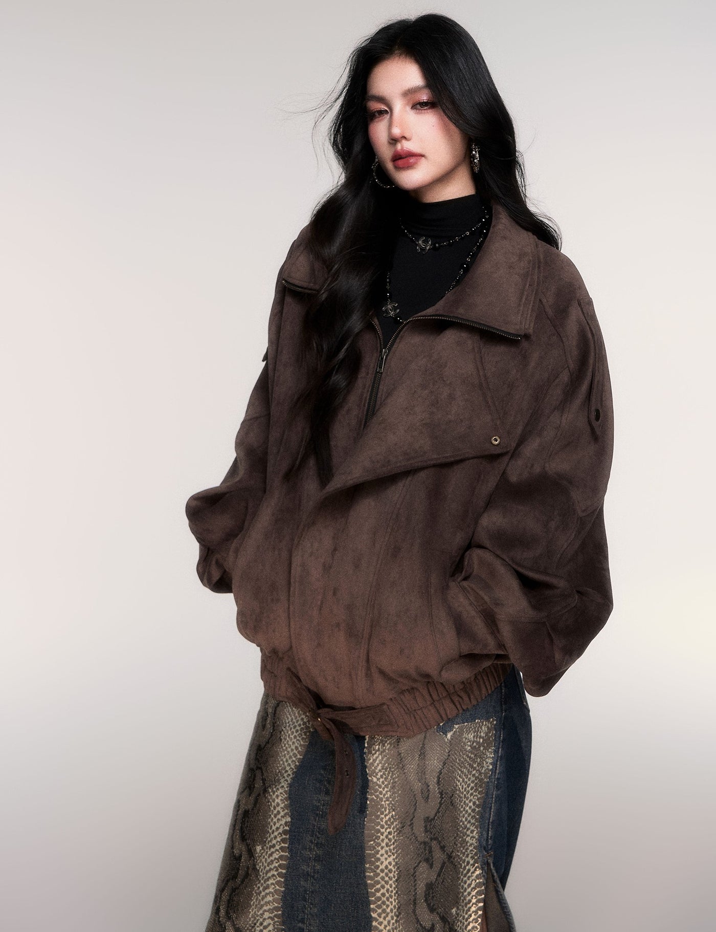 Oversized Camel Brown Suede Jacket LUL0201