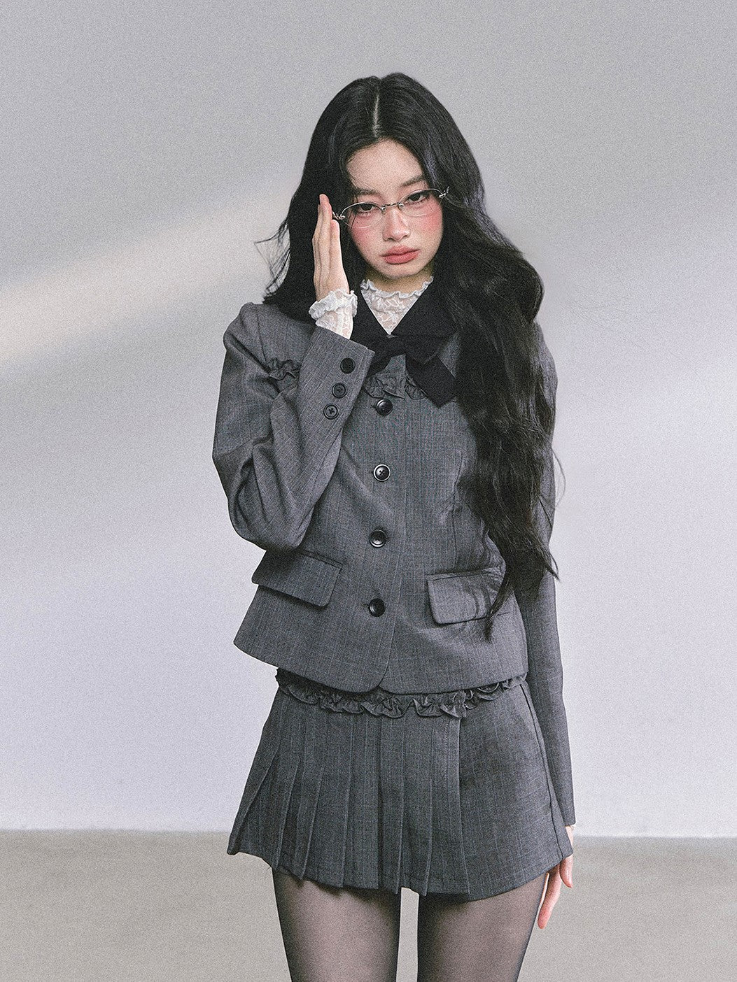 French Suit Jacket/Pleated Skirt/Lace Top DIA0601