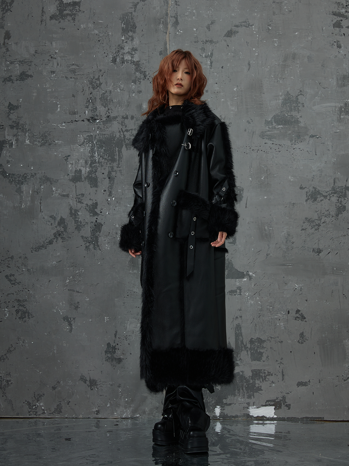 Dark Punk High-end Long Fur Coat FRU0052