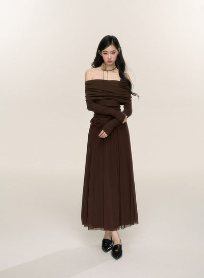 French Style One Shoulder Long Sleeve Waist Dress DIA0222