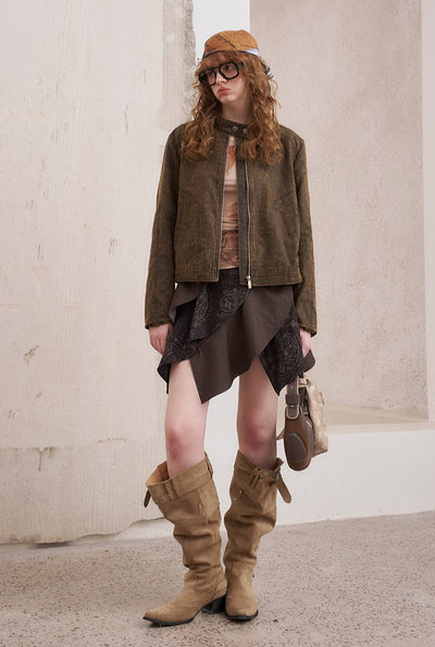Dark Brown Leopard Print Flight Jacket DID0211