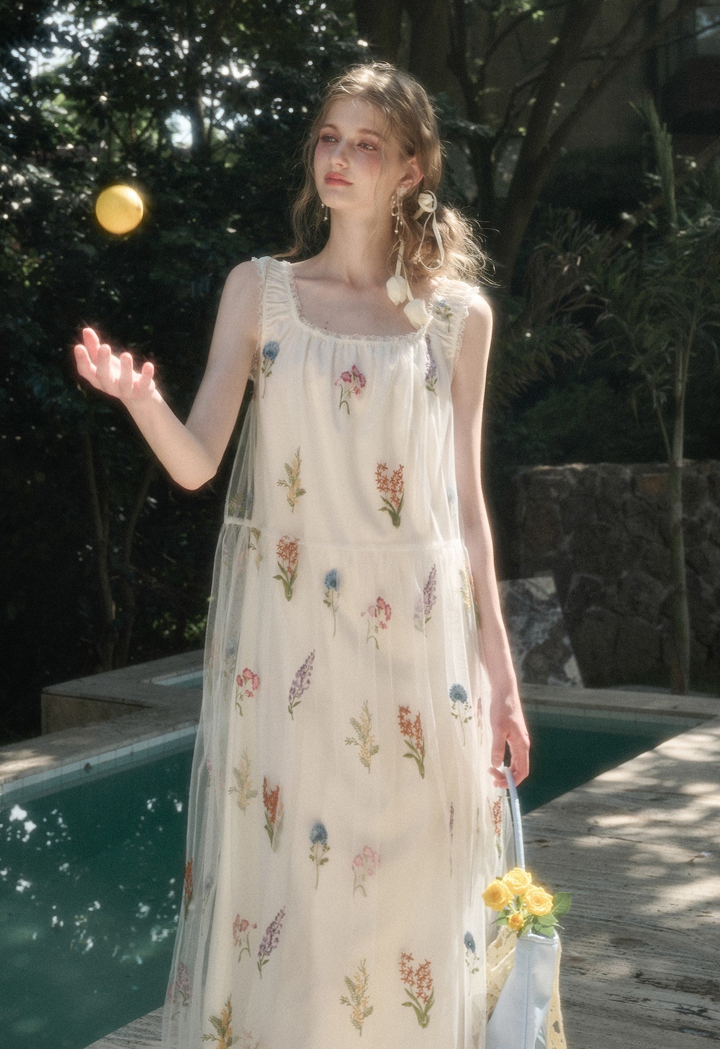 Tulle Flower Embroidery Long Dress GRO0169