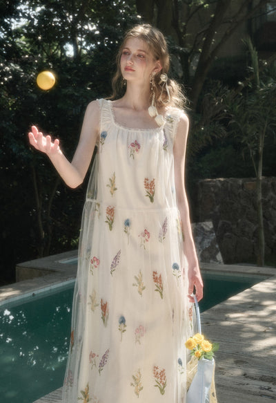 Tulle Flower Embroidery Long Dress GRO0169