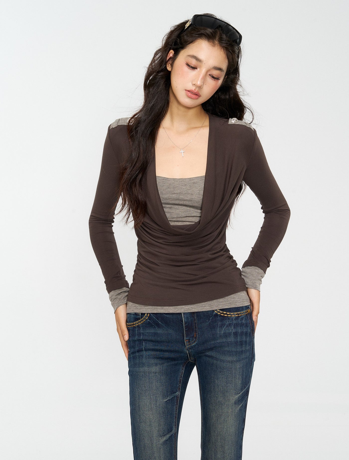 Draped Collar Layering Base T-shirt 4MU0162
