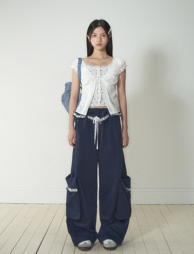 Fake Two-piece Floral Lace Top SOO0019
