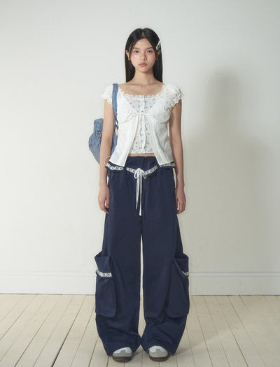 Fake Two-piece Floral Lace Top SOO0019