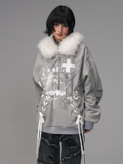 Print Half-Open Zipper Hooded Sweatshirt FRU0125