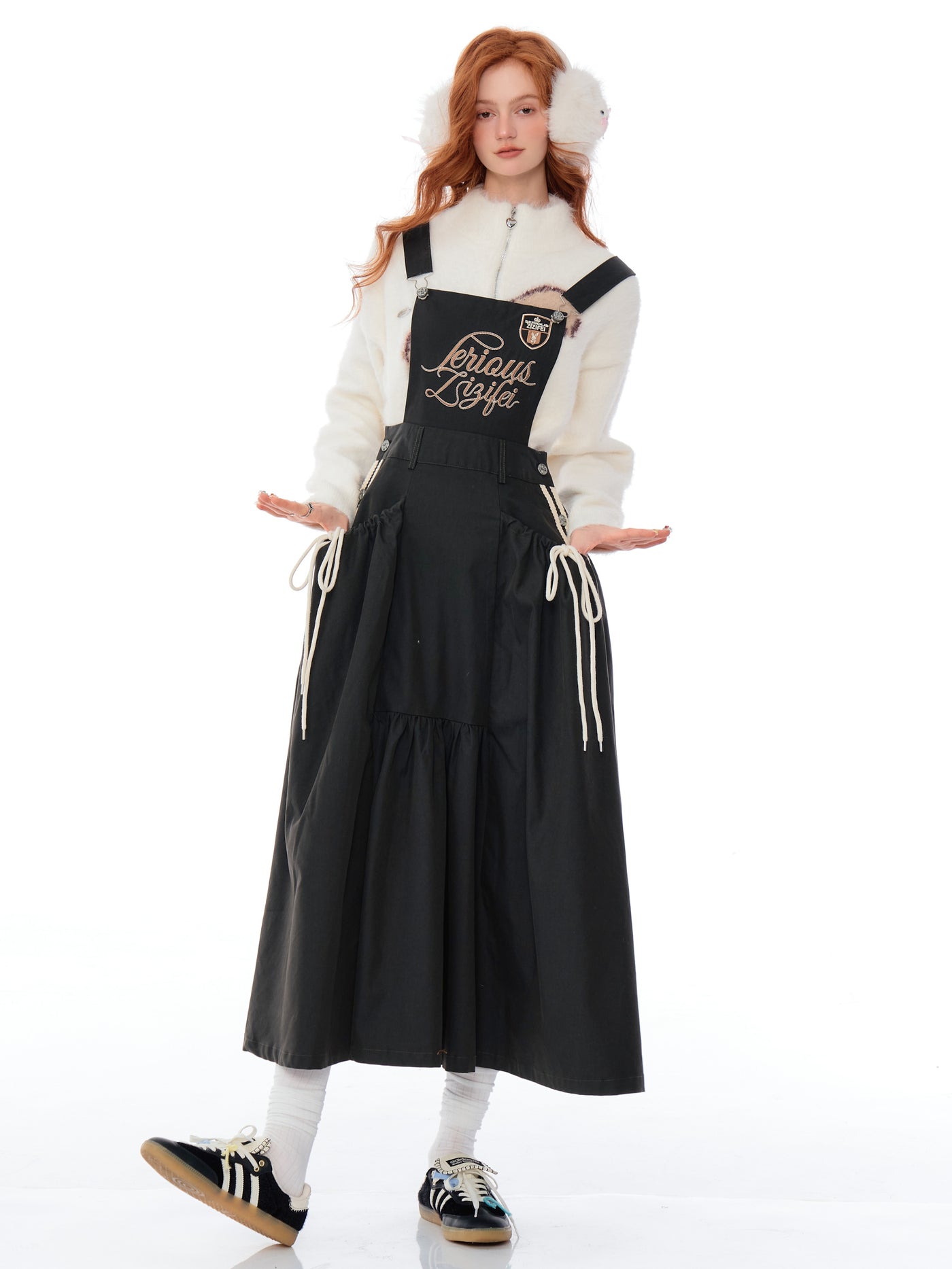 American Retro Design Letter Embroidery Workwear Suspender Dress ZIZ0186