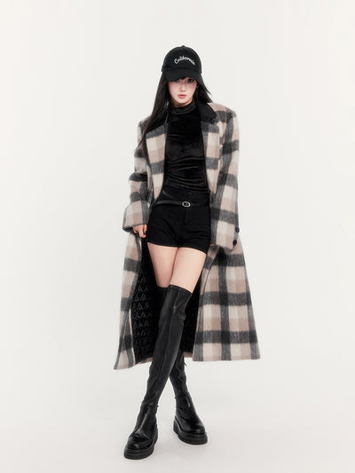 Brown Relaxed Plaid Woolen Long Coat VOC0284