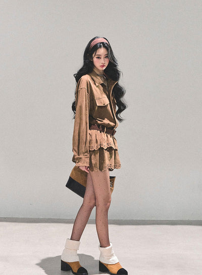 Faux Two-Piece Suede Shirt Dress DIA0680