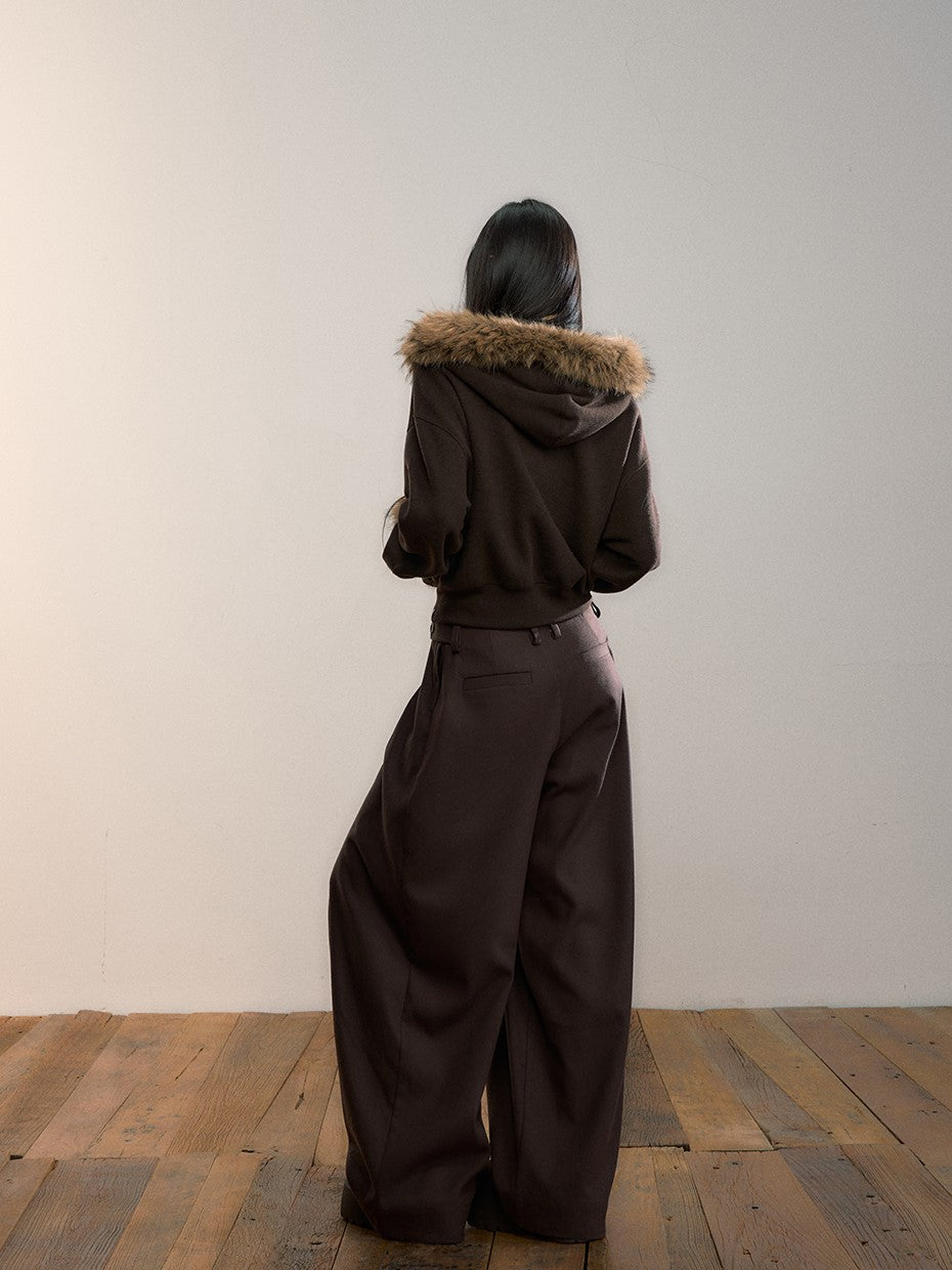 Fleece Pompon Fur Collar Sweatshirt Jacket VIA0355