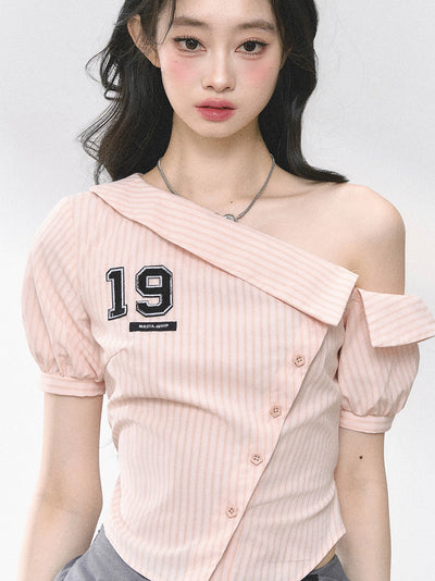 Oblique Shoulder Striped Shirt DIA0450