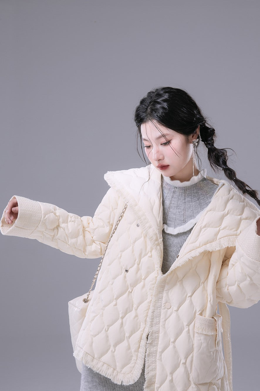 Cream Puff White Large Collar Down Jacket COT0170