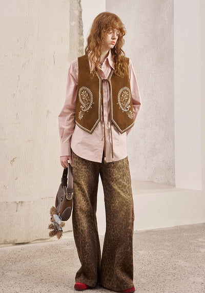 Cashew Flower Embroidery Leather Vest DID0251