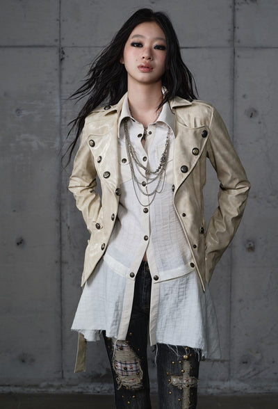 Punk Large Collar Leather Jacket  NOR0206