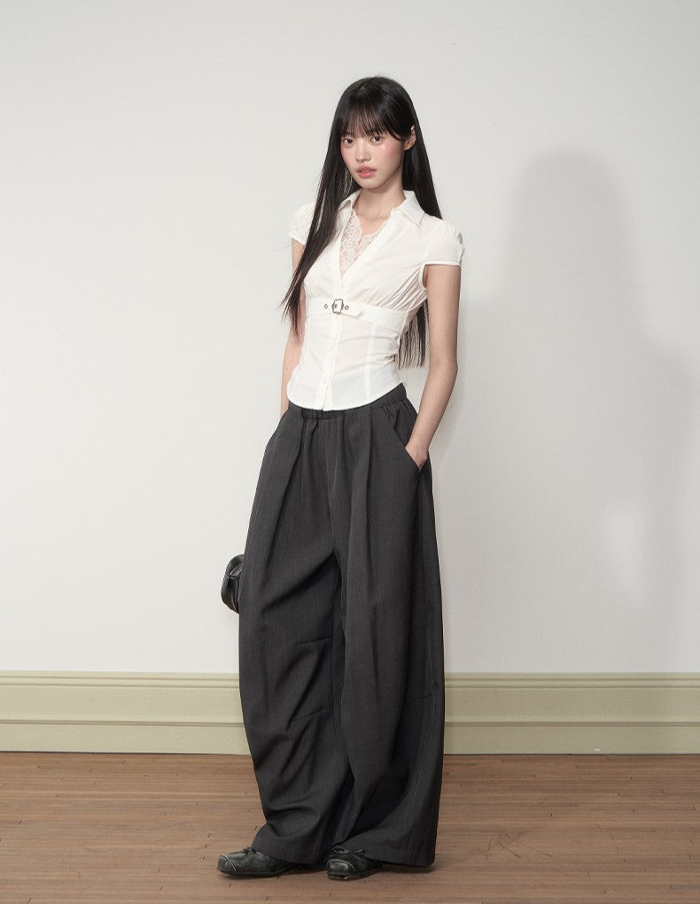 Lace Waistband High-end V-neck Shirt SOO0010