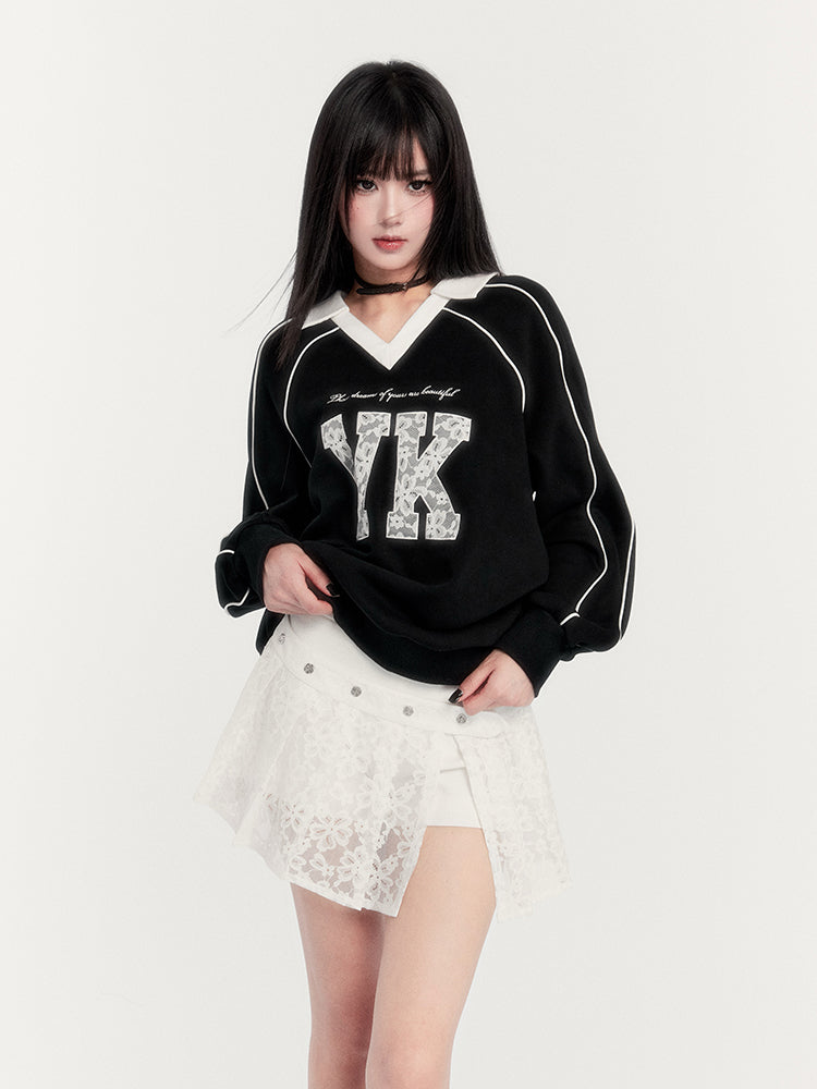 Sports Patchwork V-neck Sweatshirt VOC0278