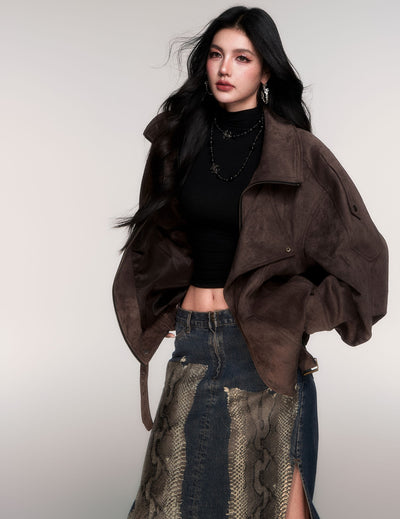 Oversized Camel Brown Suede Jacket LUL0201