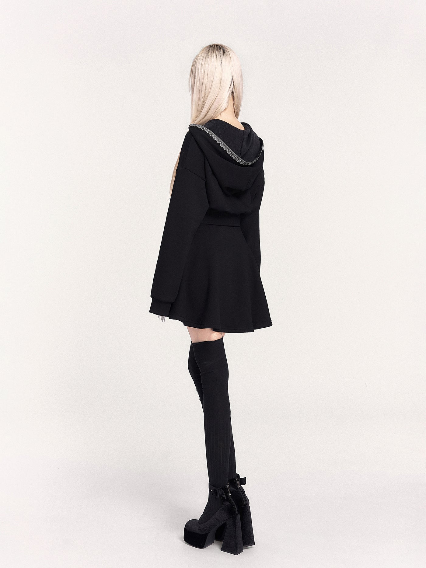 Lace-up Hooded Sweatshirt Dress VOC0469