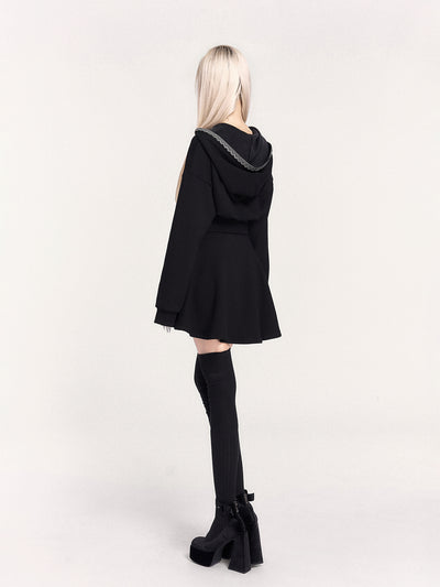 Lace-up Hooded Sweatshirt Dress VOC0469