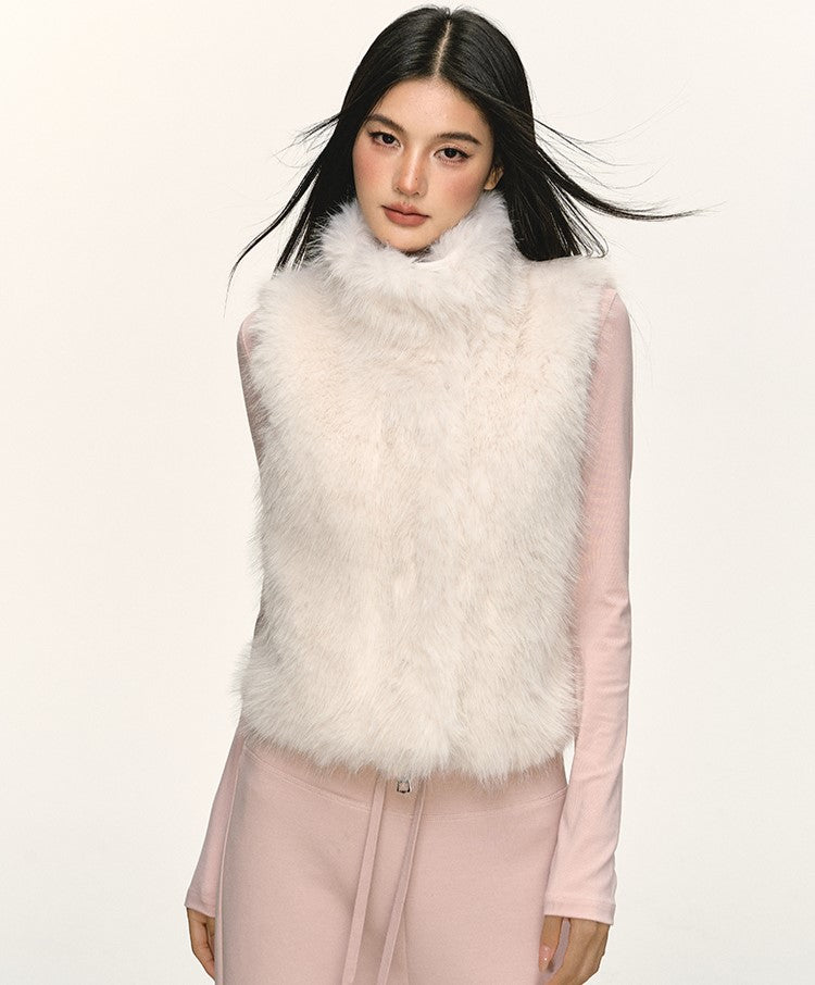 Faux Fur Short Turtleneck Vest Jacket ANA0075