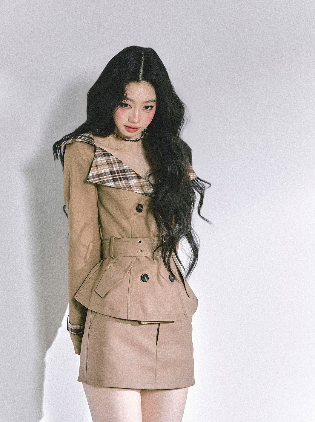Hepburn Style Plaid Collar Jacket/Skirt DIA0594
